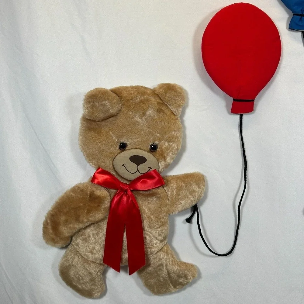 Vintage Nursery Room Balloons Bear Quilted Padded Fabric Wall Circus Decor 80s